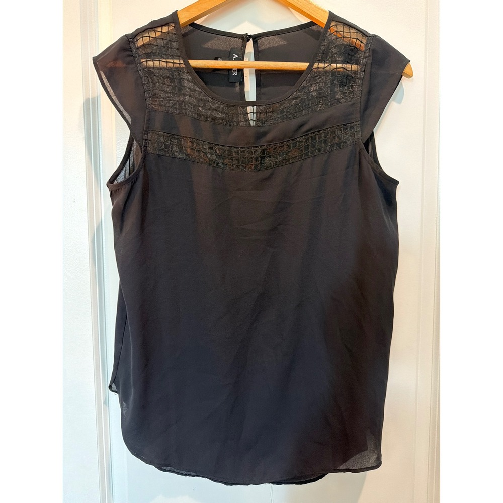 A. Byer Womens Black Cap Sleeve Mesh Grid Inset Blouse Top Medium 1083J4M